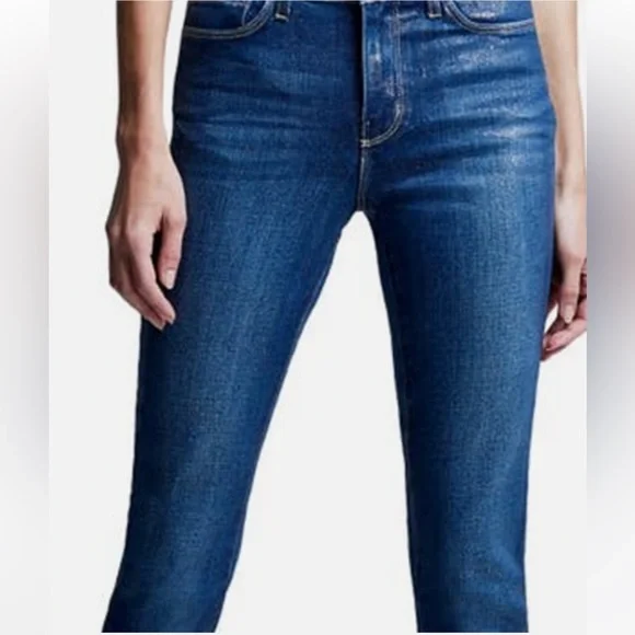 L'AGENCE El Matador french slim metallic crop skinny jeans Fremont gold size 23